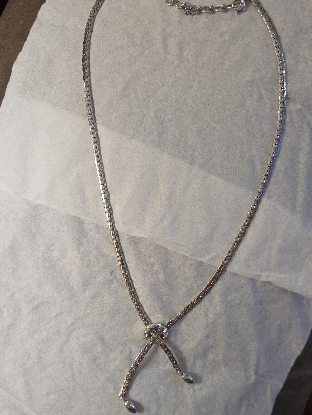 Sarah Coventry Silver Knot Lariat Necklace with Drop Beads